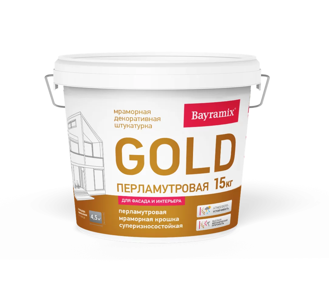 Bayramix Байрамикс Мраморная штукатурка GOLD Mineral 15 кг GR 061, Голд Минерал декоративная, износостойкая для наружных работ