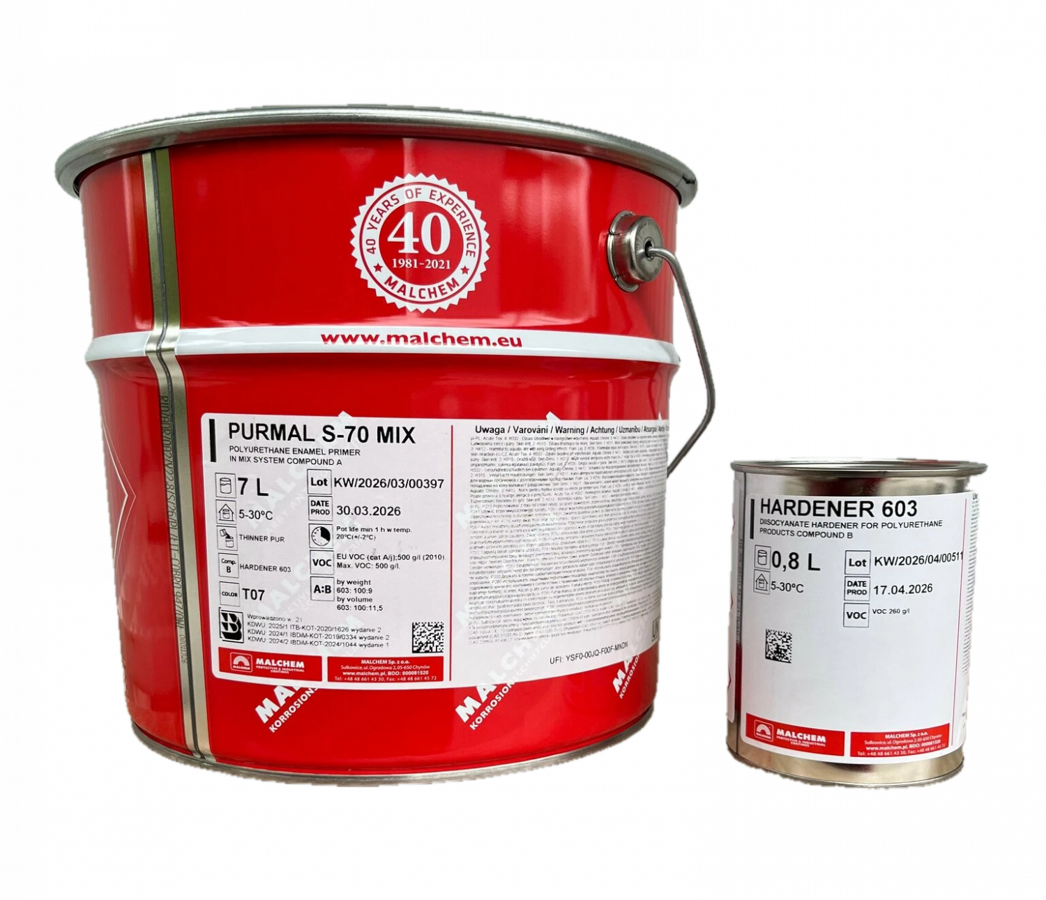 MALCHEM PURMAL S 70 Грунт-эмаль по металлу полиуретановая глянцевая, База под колеровку в цвета RAL, МАЛХЕМ Пурмал 70