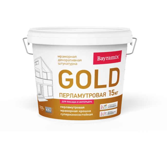 Bayramix Байрамикс Мраморная штукатурка GOLD Mineral 15 кг GR 061, Голд Минерал декоративная, износостойкая для наружных работ