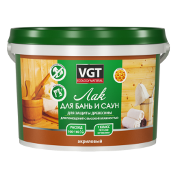 VGT Лак акриловый для бань и саун ВГТ, Бесцветный, 0,9 кг, без запаха, по дереву